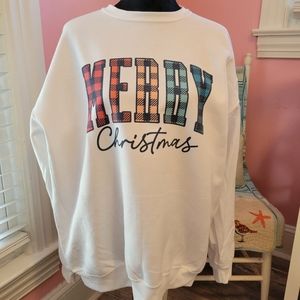 Jerzees white long sleeve Merry Christmas Sublimatioin Graphic Sweatshirt